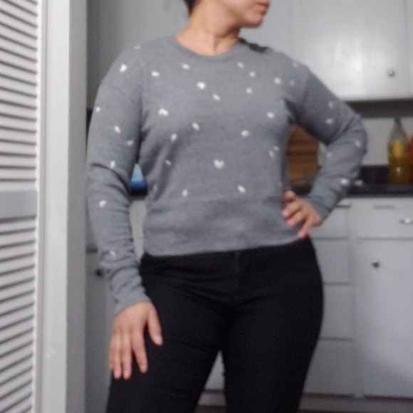 Madewell WOMEN'S GRAY PETAL HEARTS EMBROIDERED LONG SLEEVE SWEATSHIRT, S… - Picture 7 of 16